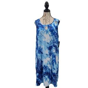 Paradise Bay Blue Tie Dye Resort Dress XL Zipper pocket Swim Cover Up Beach
